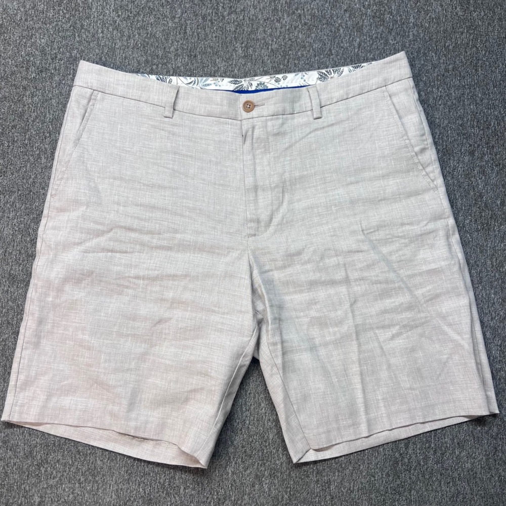 Tommy Bahama Mens‎ 38x10 Beige Linen Blend Coolmax Sorona Flat Front Shorts